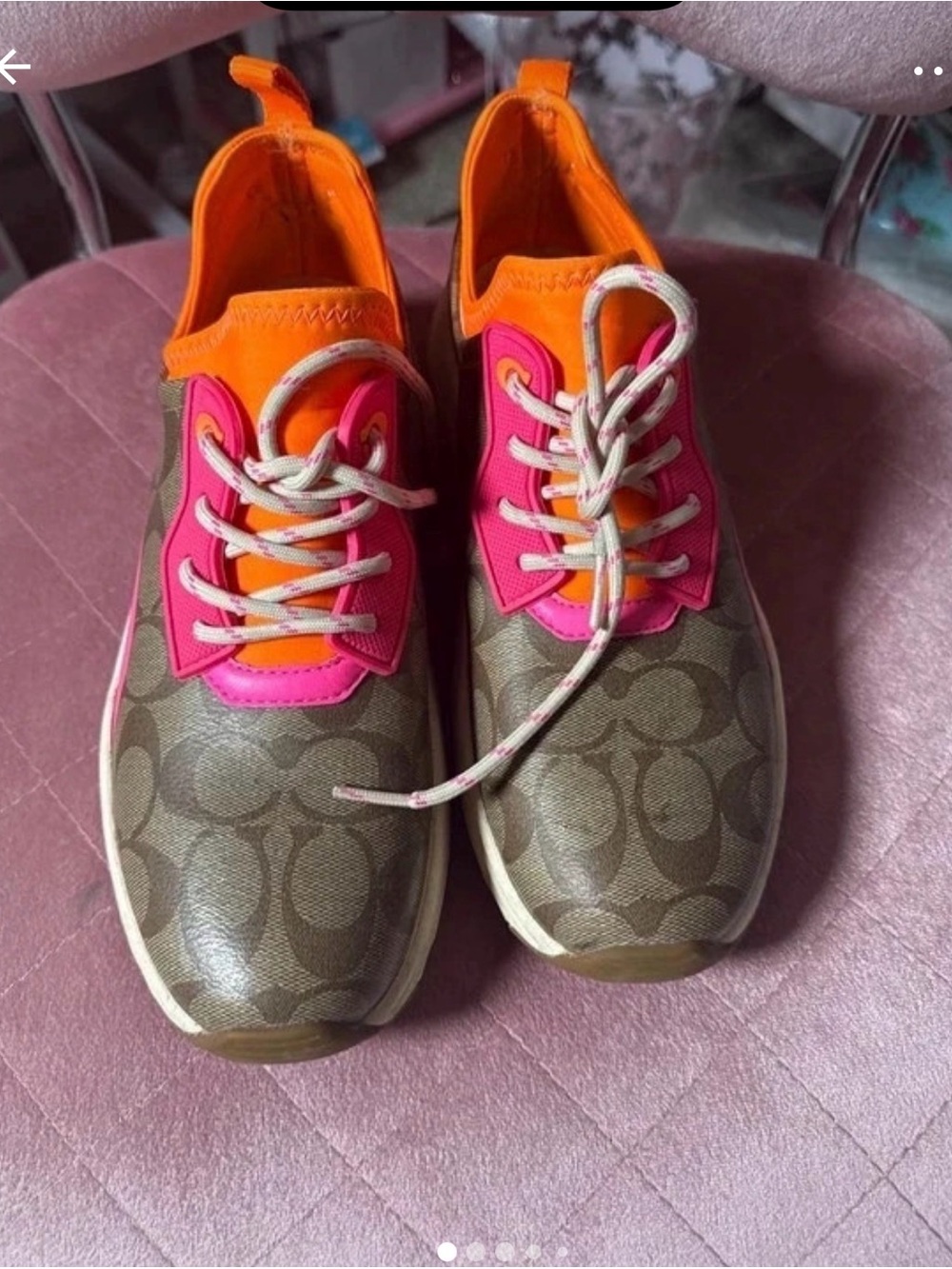 Coach Kids Canvas Sneakers in Pink & Orange Accent